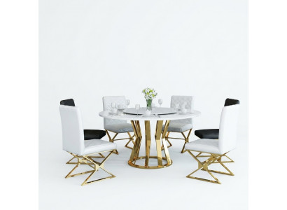 Eetkamer set Moderne eettafel + 6 leunstoelen Metaal Leer Set.