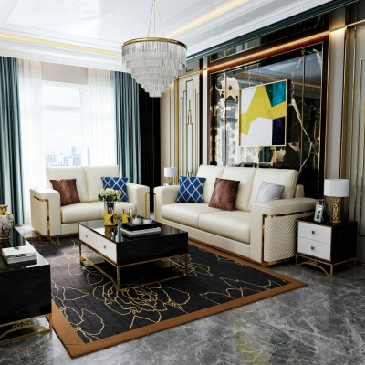 Design bank Italiaanse bank gestoffeerde zitcombinatie 3+2+1 leer Luxe