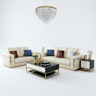 Design bank Italiaanse bank gestoffeerde zitcombinatie 3+2+1 leer Luxe