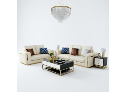 Design bank Italiaanse bank gestoffeerde zitcombinatie 3+2+1 leer Luxe
