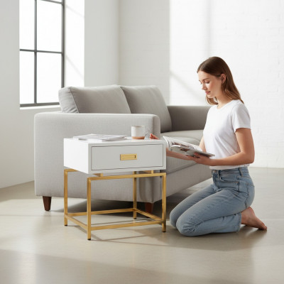 Nachtkastje Nachtkast Ladekast Decoratie Bijzettafel Console Hoogglans Goud