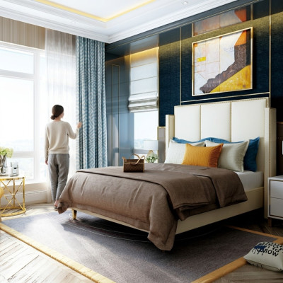 Tweepersoonsbed Bedden Ontwerper Bed Leder Bekleding Slaapkamer Huwelijk Nieuw