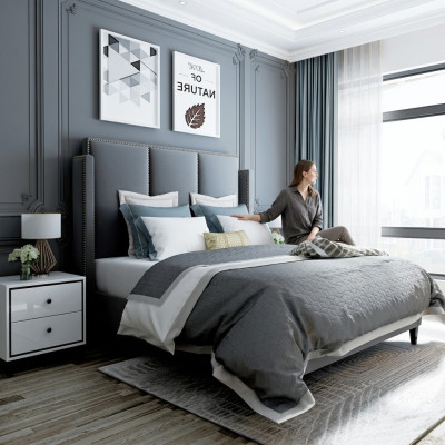 Luxe leren bed in metalen gouden design, gestoffeerd hotelbed 180x200cm.