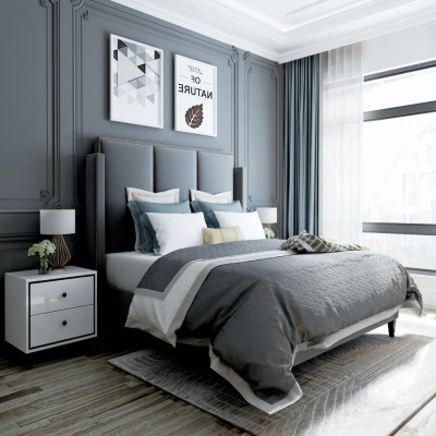 Luxe leren bed in metalen gouden design, gestoffeerd hotelbed 180x200cm.