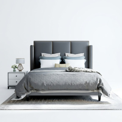 Luxe leren bed in metalen gouden design, gestoffeerd hotelbed 180x200cm.