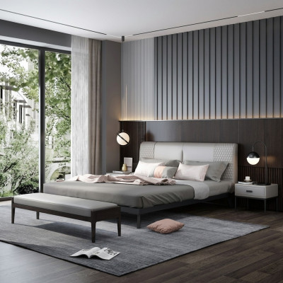 Luxe Design Lederen Bed Metalen Gouden Bedden Bekleding Hotel 180x200cm Grijs