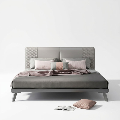 Luxe Design Lederen Bed Metalen Gouden Bedden Bekleding Hotel 180x200cm Grijs