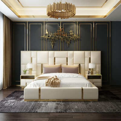 Hotelbed Luxe Design Bedden Bekleding Decor Metaal Leder Slaapkamer XXL