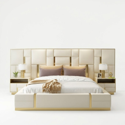 Hotelbed Luxe Design Bedden Bekleding Decor Metaal Leder Slaapkamer XXL