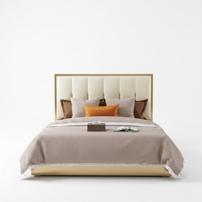 Luxe design leren bed met gouden metalen bekleding voor hotelslaapkamers.
