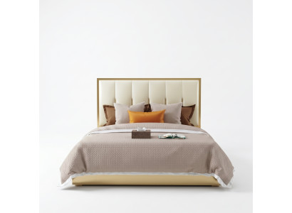 Luxe design leren bed met gouden metalen bekleding voor hotelslaapkamers.