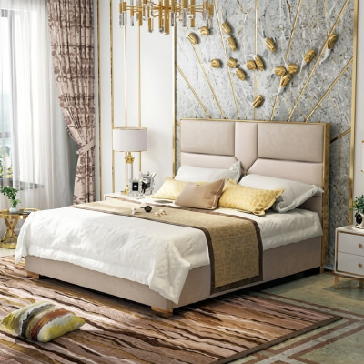 Luxe design leren bed metaal goud bedden gestoffeerd hotel 180x200cm