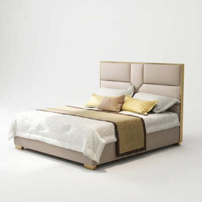 Luxe design leren bed metaal goud bedden gestoffeerd hotel 180x200cm
