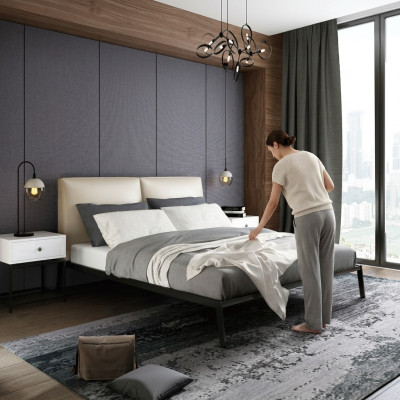 Luxe slaapkamer beddecoratie gevoerde design luxe dubbele hotelbedden