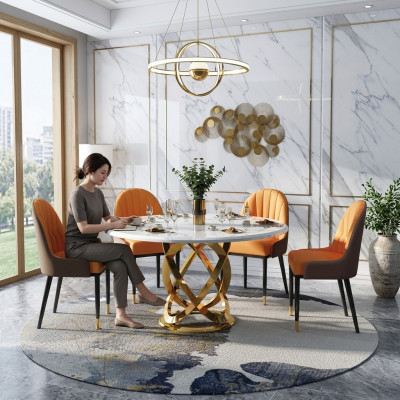 Ontwerp Ronde Eetkamerstoel Set Tafels Metalen Stoelen 4x Stoelen + Tafel