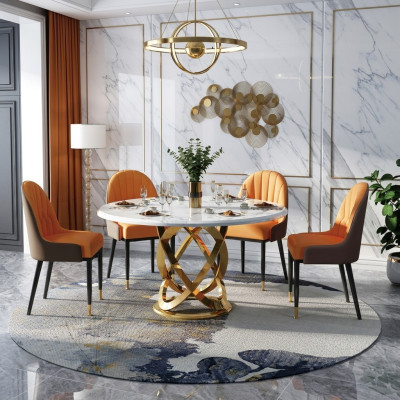Ontwerp Ronde Eetkamerstoel Set Tafels Metalen Stoelen 4x Stoelen + Tafel