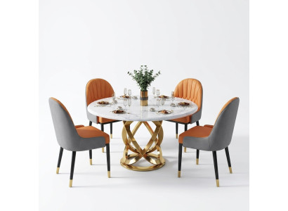 Ontwerp Ronde Eetkamerstoel Set Tafels Metalen Stoelen 4x Stoelen + Tafel
