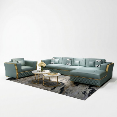 Woonlandschap hoekbank L-vorm fauteuil set decoratief assortiment modern leren bankstel