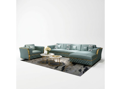Woonlandschap hoekbank L-vorm fauteuil set decoratief assortiment modern leren bankstel