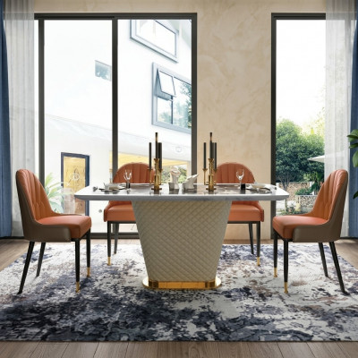 Luxe designer eetkamer met ronde eettafel & 4 x leunstoelen van metaal