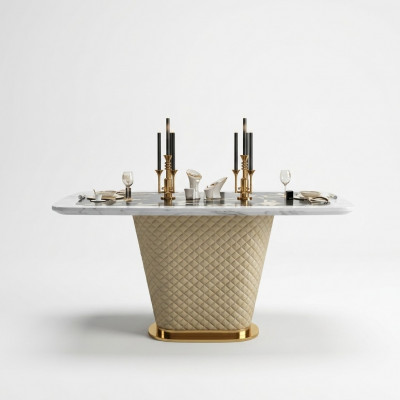 Luxe designer eetkamer met ronde eettafel & 4 x leunstoelen van metaal