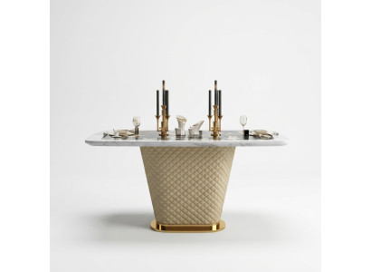 Luxe designer eetkamer met ronde eettafel & 4 x leunstoelen van metaal