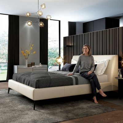 Tweepersoonsbed Bedden Ontwerp Bed Leder Bekleding Slaapkamer Huwelijk Italiaans