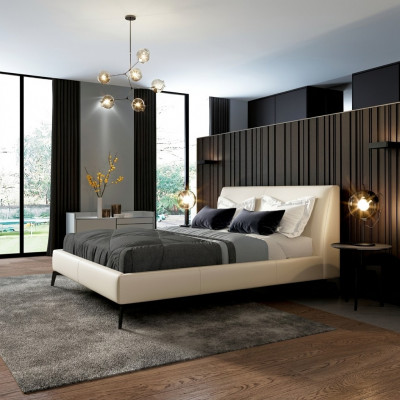 Tweepersoonsbed Bedden Ontwerp Bed Leder Bekleding Slaapkamer Huwelijk Italiaans