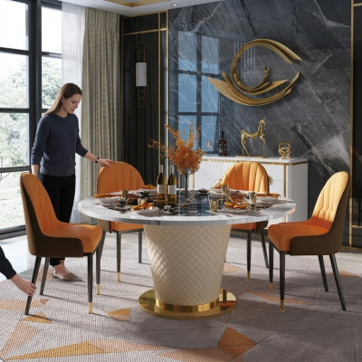 Designer Eetkamerstoel Set Tafels Fauteuils 4x Stoelen Tafel Set