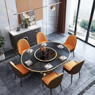 Ontwerp eetkamerstoelset met metalen tafels fauteuils 6x stoelen + tafelset