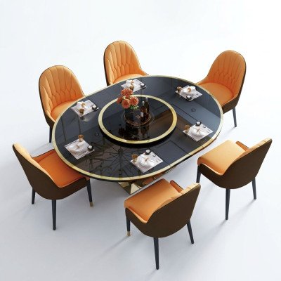 Ontwerp eetkamerstoelset met metalen tafels fauteuils 6x stoelen + tafelset