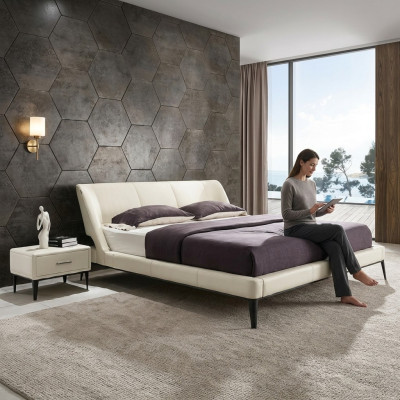 Designer houten bed, luxe meubel, tweepersoons bed, nieuw slaapkamerbekleding