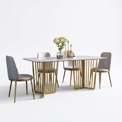 Luxe eettafel leer + roestvrij staal marmerimitatie tafel steen eetkamer