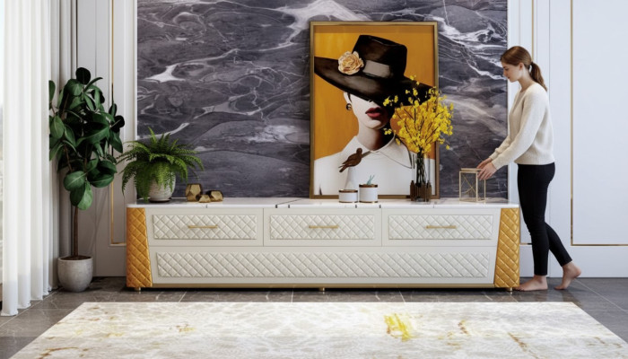 Sideboard TV Lowboard RTV XXL Kast Tafel Woonkamer Hout Marmer