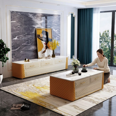 Sideboard TV Lowboard RTV XL Kast Salontafel Marmerimitatie 2-delig