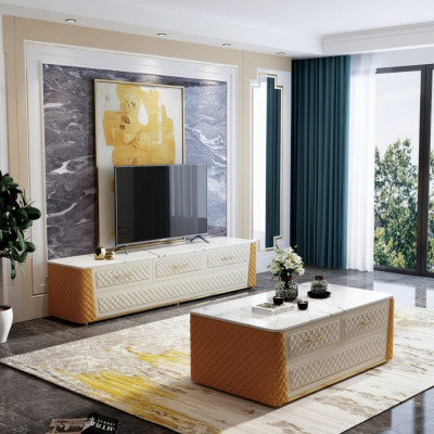 Sideboard TV Lowboard RTV XL Kast Salontafel Marmerimitatie 2-delig