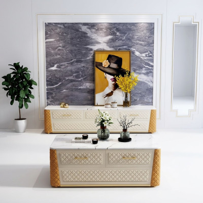 Sideboard TV Lowboard RTV XL Kast Salontafel Marmerimitatie 2-delig
