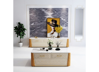 Sideboard TV Lowboard RTV XL Kast Salontafel Marmerimitatie 2-delig