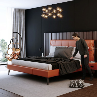 Tweepersoonsbed Bed Huwelijksbed Ontwerp Luxe Luxueus Gestoffeerd Bed Designbed Textiel