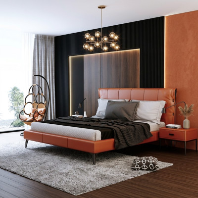 Tweepersoonsbed Bed Huwelijksbed Ontwerp Luxe Luxueus Gestoffeerd Bed Designbed Textiel