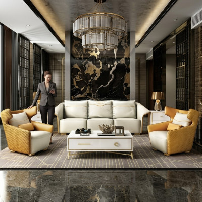 Luxe meubels bankstel bank bank bekleding 3+1+1 banken gele ontwerper