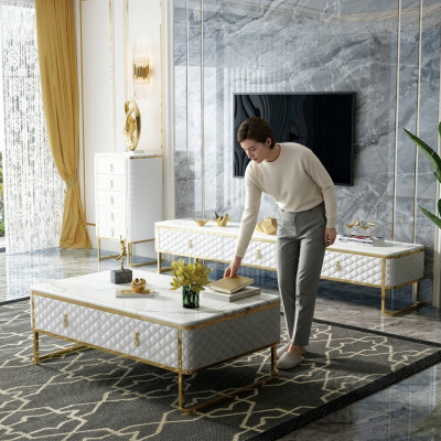 Bank Tafel Koffie Bijzettafels Designer Glas Marmer Imitatie Roestvrij Staal