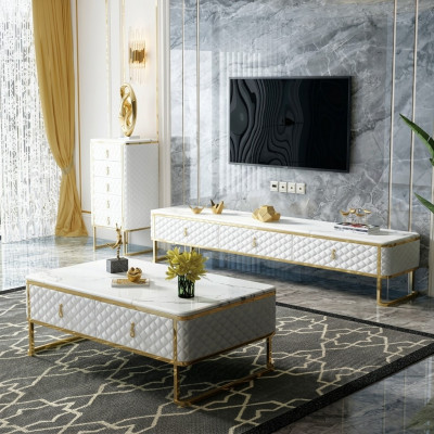 Bank Tafel Koffie Bijzettafels Designer Glas Marmer Imitatie Roestvrij Staal