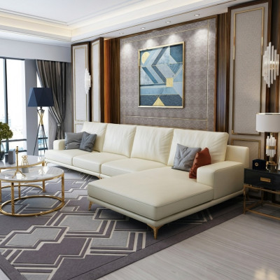 Garnituur Designer Bank Bank Hoekbank met Voetenbank Bekleed Woonlandschap