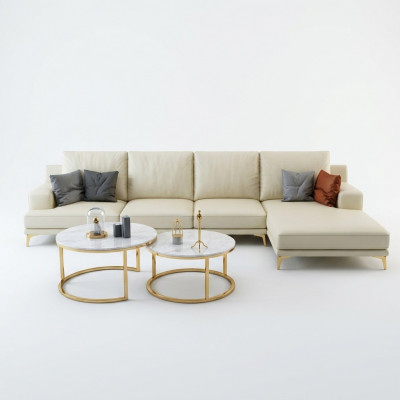 Garnituur Designer Bank Bank Hoekbank met Voetenbank Bekleed Woonlandschap