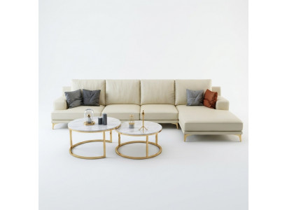Garnituur Designer Bank Bank Hoekbank met Voetenbank Bekleed Woonlandschap