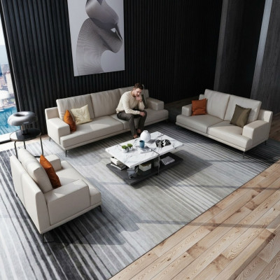 Moderne witte leren bankstel 3+2 zits woonkamer exclusieve bankstellen 2-delig.