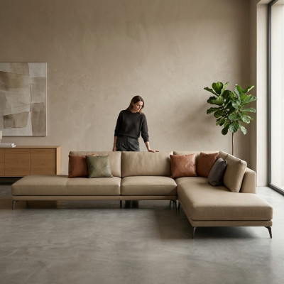 Woonlandschap L-vorm hoekbank bank ontwerp bekleding leer set bankstel