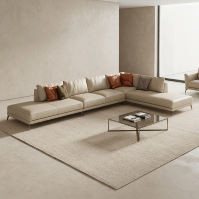 Woonlandschap L-vorm hoekbank bank ontwerp bekleding leer set bankstel
