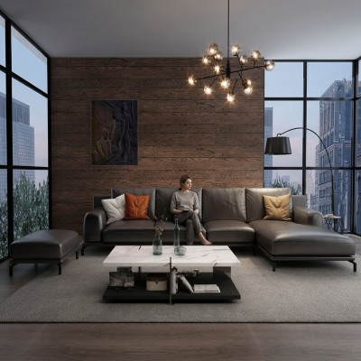 Set bank Designer bank Hoekbank met hocker Stoffering Woonlandschap
